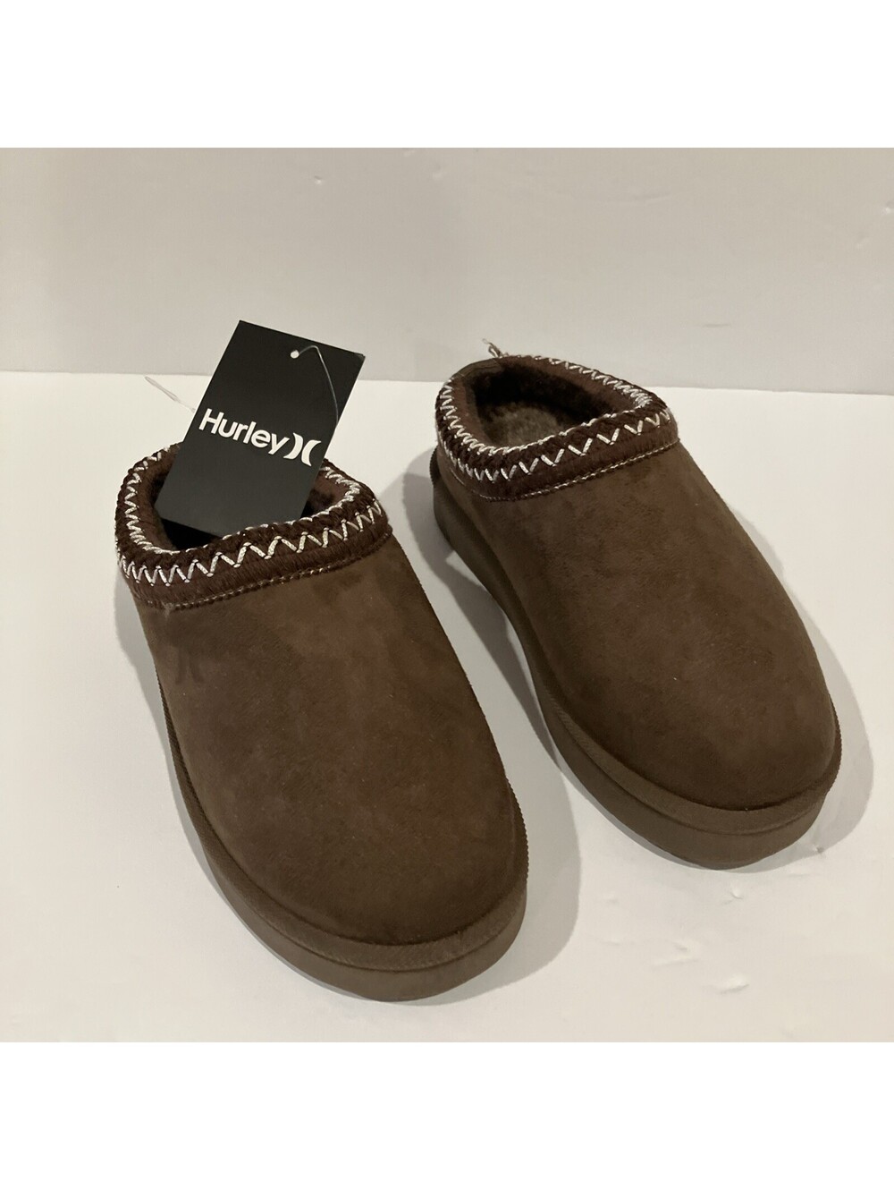 Hurley Kids Modi Slippers Brown Faux Fur Indoor Outdoor Slip‑On Size 13 NEW